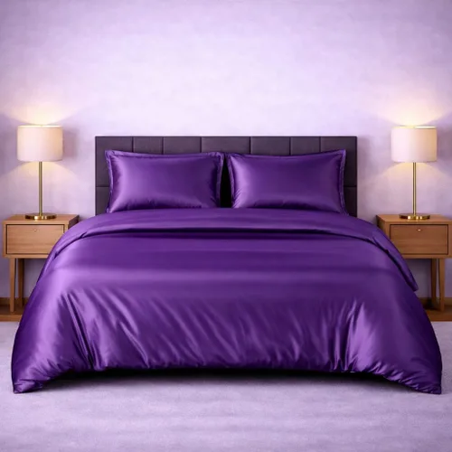 Vista 28 de Juego de funda de edredón de satén de seda – Juego de ropa de cama de lujo de 4 piezas con 1 funda de edredón, 1 sábana bajera