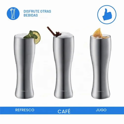 Vista 6 de LocknLock - Vaso para cerveza con tapa para bebida, cóctel, sin condensación, doble pared aislada, acero inoxidable, vajilla estilo pilsner, 560ml