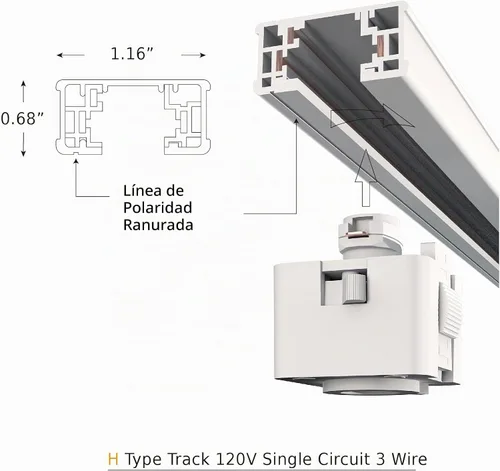Vista 2 de Iluminación, pista H de 4 pies de circuito único, 120 V con 2 tapas finales en blanco, listado UL