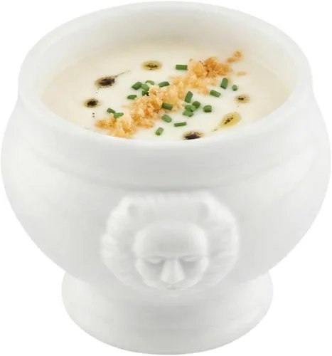 Vista 8 de Restaurantware -Cuencos de porcelana de 2 onzas, 10 cuencos pequeños de porcelana con diseño de cabeza de león - aptos para microondas, aptos
