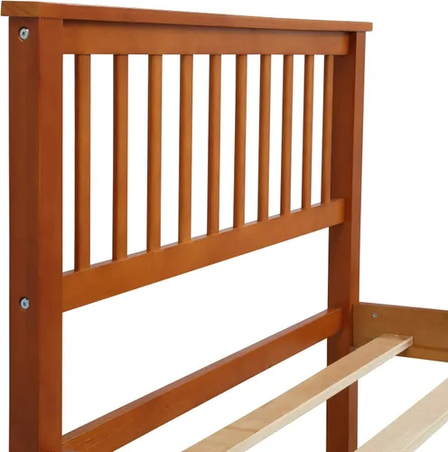 Vista 6 de Base de cama individual de madera de pino, cama de plataforma con cabecero, listones de madera maciza, rieles laterales de estribo, 6 patas
