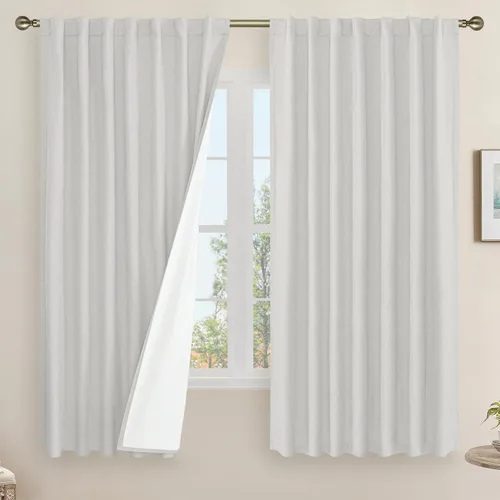 Vista 121 de LAMIT Cortinas opacas cortas de lino de 30 pulgadas para ventanas de cocina sobre el fregadero, cortinas de café texturizadas de lino marfil
