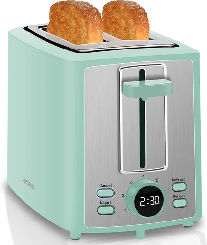 Vista 10 de SEEDEEM Tostadora de 2 rebanadas, tostadora de pan con pantalla LCD, 7 ajustes de sombra, tostadora de ranuras extra anchas de 1.4 pulgadas