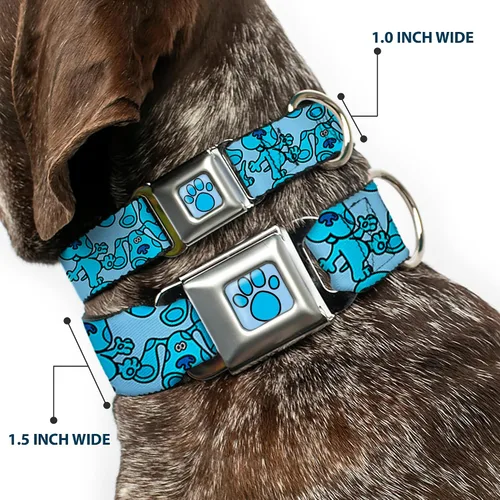 Vista 2 de Buckle-Down Collar de perro Hebilla de cinturón de seguridad Blues Clues Blue Poses dispersas 9.5 a 13 pulgadas 1.0 pulgadas de ancho