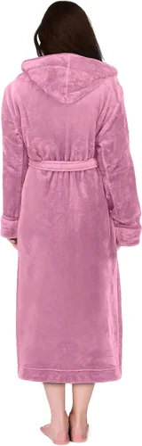 Vista 2 de NY Threads - Bata de baño de vellón con capucha para mujer, larga y afelpada