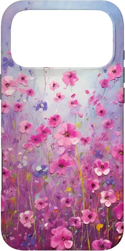 Vista 22 de Happy Pink Flowers Painting Field Purple Colors Case for iPhone 17
