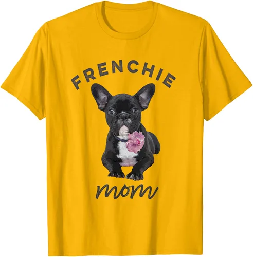 Vista 47 de Camiseta Bulldog Francés para Mujer, Frenchie Mom, Flor, Negro, S