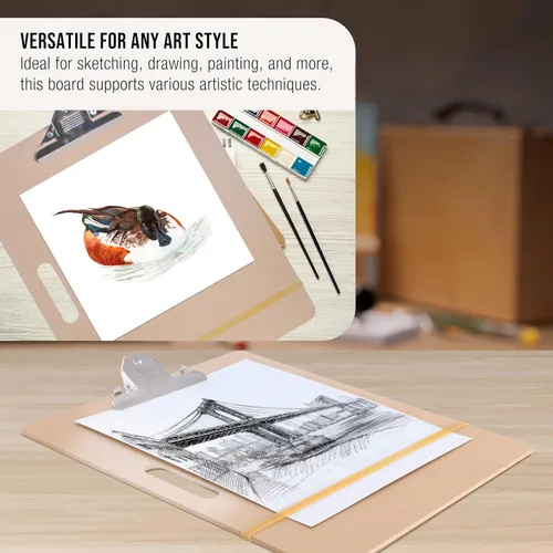 Vista 5 de U.S. Art Supply Tablero de dibujo para artistas, de 11 x 17 pulgadas, tablero de dibujo ligero con asa, clip y banda de goma para arte, bocetos