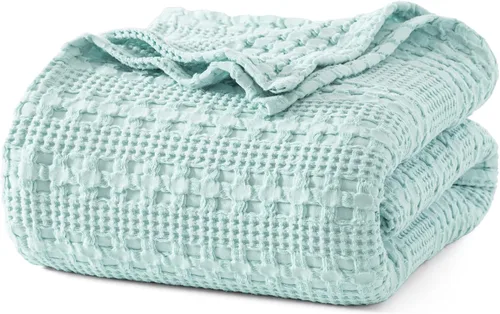 Vista 32 de PHF - Manta tejida de punto gofre 100% algodón, suave, ligera, transpirable, acogedora, de verano, para sofá y cama, tejida, estética, decoración 01