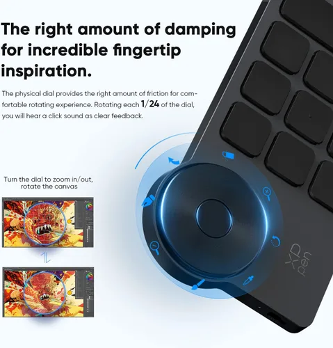 Vista 4 de XPPen Mini Keydial ACK05 Teclado de acceso directo inalámbrico Bluetooth programable Express Control remoto con dial y teclas expresas