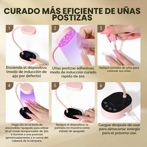 Vista 7 de AORAEM - Lámpara de uñas UV, cuello de cisne, mini luz UV para uñas de gel