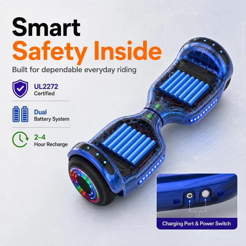 Vista 3 de Hoverstar Hoverboard para niños de 7 a 12 años, luces Bluetooth y LED, 2026 Azul
