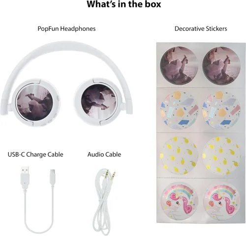 Vista 5 de BuddyPhones POP Fun Auriculares plegables Bluetooth para niños + micrófono, funciona con cable o inalámbrico, limitación de volumen SafeAudio