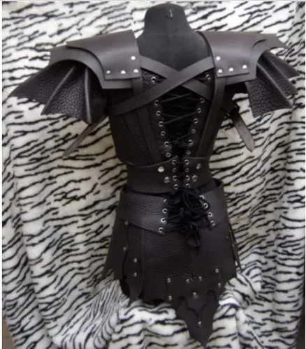 Vista 2 de Armadura medieval de cuero con textura de NAPA para mujer, armadura medieval LARP SCA