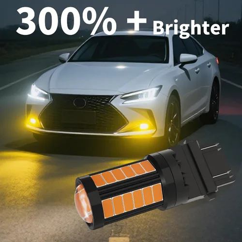 Vista 6 de Yorkim 3157 Bombillas LED ámbar superbrillantes, 3056 3156 3156A 3057 4057 3157 4157 T25 bombillas LED para luces de freno, luces de marcha atrás