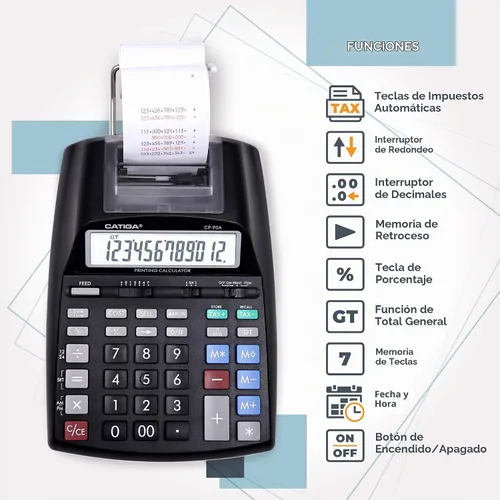 Vista 3 de CATIGA Calculadora de impresión con cinta de impresión - Máquina de adición de 10 teclas con rollo de papel, calculadora eléctrica de escritorio
