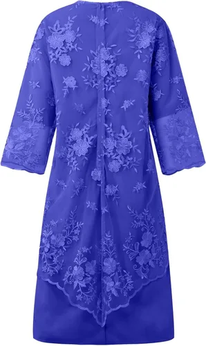 Vista 5 de Vestido largo para mujer, ropa de moda para mujer, vestidos midi casuales de moda, bordado de encaje, longitud media, longitud larga, dos