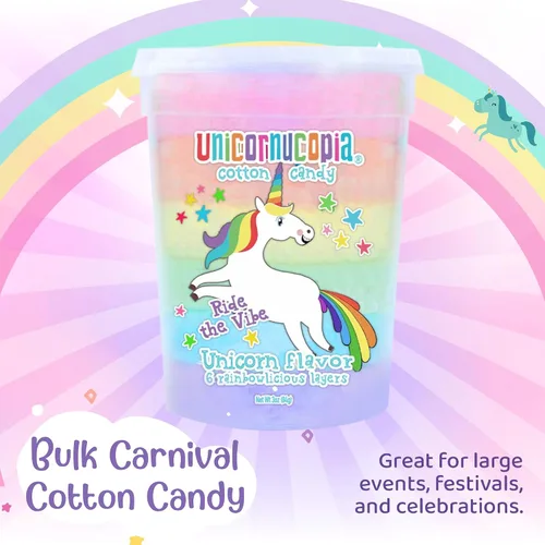 Vista 3 de Unicornucopia Algodón de Azúcar 3oz - Algodón de Azúcar Arcoíris de 6 Sabores - Caramelo de Fiesta de Cumpleaños de Unicornio para Bolsas de Fiesta