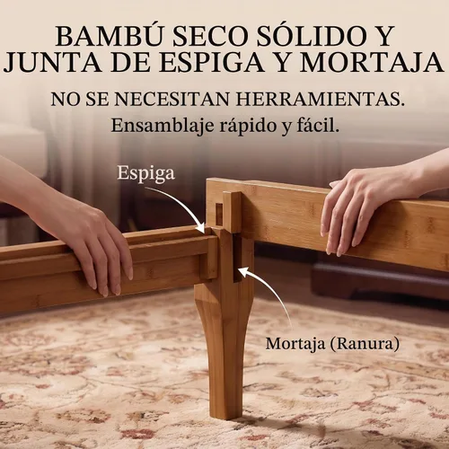 Vista 4 de Merax Cama de plataforma de bambú de tamaño completo, marco de cama moderno de mediados de siglo con soporte de listones de madera, no necesita