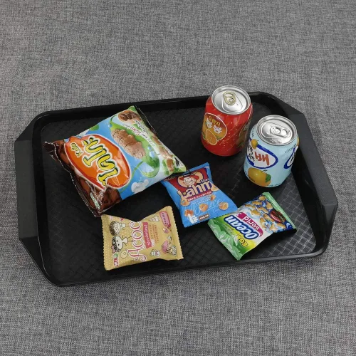 Vista 7 de Vababa Bandejas de plástico negro para servir comida rápida, paquete de 4, 16.8 pulgadas x 12 pulgadas