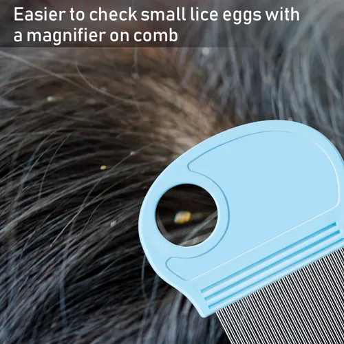 Vista 3 de 6 piezas para eliminar piojos en la cabeza, peine de pelo con lupa, herramienta de dientes de metal fino para perros, gatos, mascotas, aseo humano