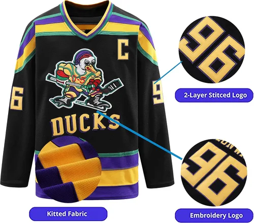 Vista 3 de Mighty Ducks Jersey, 96 Conway Jersey, 66 Bombay 33 Goldberg 99 Banks Jersey, camiseta de hockey sobre hielo de película, broidery y costuras