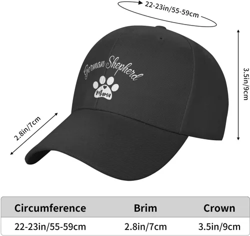 Vista 7 de Gorro de pastor alemán con pico de pata de mamá, ajustable, color sólido, curvado, unisex, negro