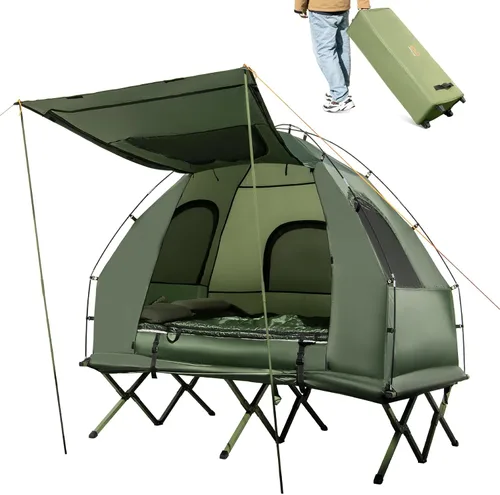 Vista 10 de Goplus Catre de Tienda de Campaña, Cama Plegable 5 en 1 con Colchón de Aire, Almohada, Saco de Dormir, Refugio de Tienda Elevado Impermeable, Catre