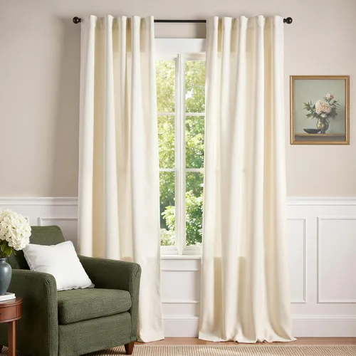 Vista 8 de Lazzzy - Cortinas de terciopelo blanco de 63 pulgadas de largo para sala de estar o dormitorio, cortinas con filtro de luz, aislación térmica