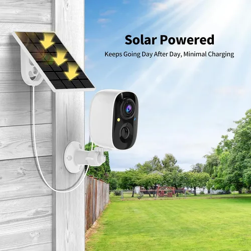 Vista 2 de Cámara de seguridad inalámbrica inteligente FHD 2K para interiores y exteriores, cámara WiFi con energía solar con visión nocturna a