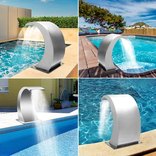 Vista 7 de Fuentes de cascada para piscina, acero inoxidable, 15.4 x 7.9 x 1.5 pulgadas, color plateado
