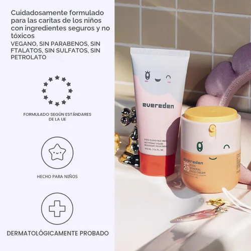 Vista 5 de Kids Happy Morning DUO: paquete de cuidado de la piel limpio y vegano para niños Cuidado de la piel Cloud Face Wash + SPF 20 Mineral Face Cream