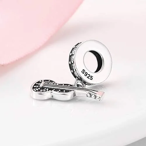 Vista 2 de Encantos de voz con micrófono de música I Love de plata de ley 925 con cristales de champán para pulsera Pandora