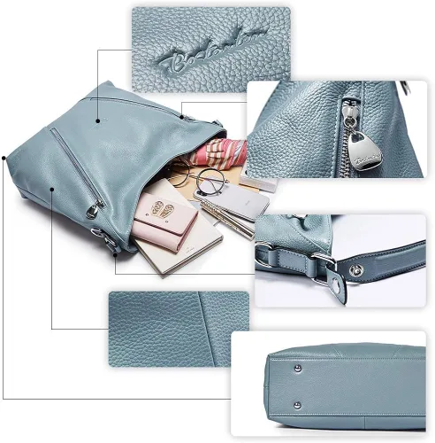 Vista 3 de BOSTANTEN Bolso de mano de piel para mujer, grande, con bloqueo RFID, color azul