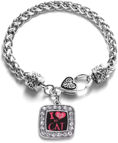 Vista 94 de Pulsera de dijes cuadrados de plata con joyería de circonita cúbica