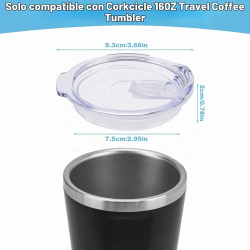 Vista 2 de Tapa de repuesto de 16 onzas para vaso Corkcicle, doble sellado a prueba de derrames, parte superior de repuesto compatible con taza de café de 1