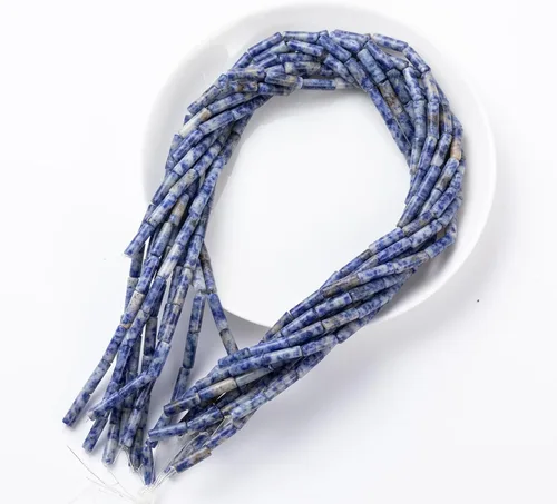 Vista 6 de Granos de tubo cilíndrico de sodalita azul natural, 0.157x0.512 in, 15.0 instr sueltas semi piedras preciosas para hacer pulseras, collares, aretes