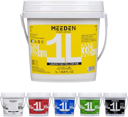 Vista 37 de MEEDEN Juego de pintura acrílica: 1L/33.8 oz x 12 colores pinturas acrílicas grandes a granel - Pinturas artísticas brillantes de cuerpo pesado