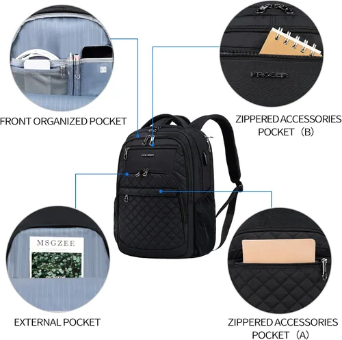 Vista 2 de KROSER Mochila de viaje para laptop, Acolchado, negro, 17 pulg., Moderno