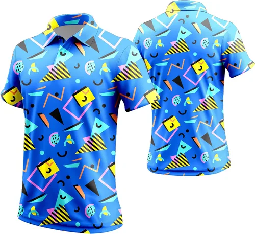Vista 93 de Camisa de golf de los años 80 para hombre, ajuste seco, manga corta, estampada, divertidas, camisas de golf de los años 90 para hombre