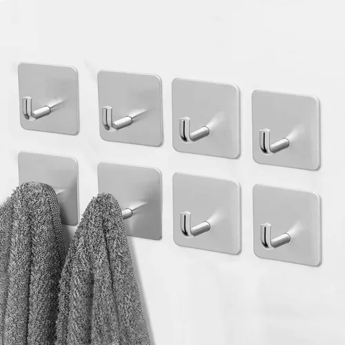 Vista 8 de Ganchos adhesivos para toallas EDMILE para baños, 8 piezas de ganchos para toallas para colgar sombreros, batas, abrigos, ganchos adhesivos