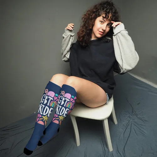 Vista 4 de devor Tube Socks Women High Knee Socks Girls Liner Socks Funny Lgbt love Prides lesbian gay gay Prides bi Prides Socks