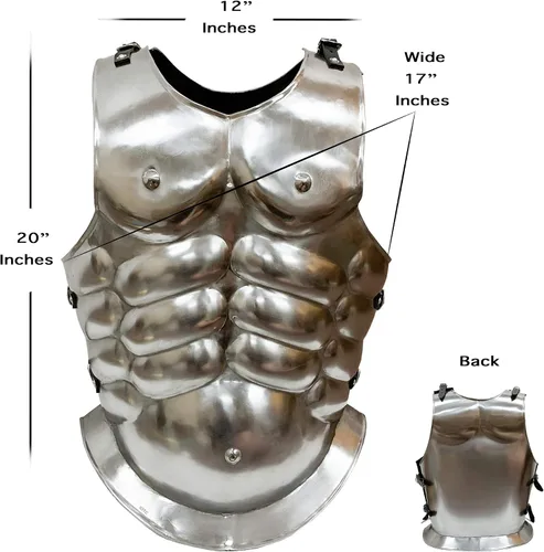Vista 4 de Armadura medieval, romana, griega, muscular, talla única, Cromado