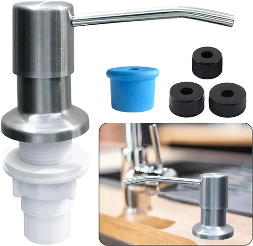 Vista 8 de Dispensador de jabón para fregadero de cocina, cabezal dispensador de jabón integrado de acero inoxidable con tubo de agua de silicona de 3.9 ft/4