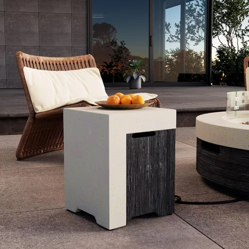 Vista 7 de COSIEST Mesa de tanque de propano para exteriores con diseño de grano de madera, mesa de tanque oculta exterior de 16 pulgadas, oculta el tanque