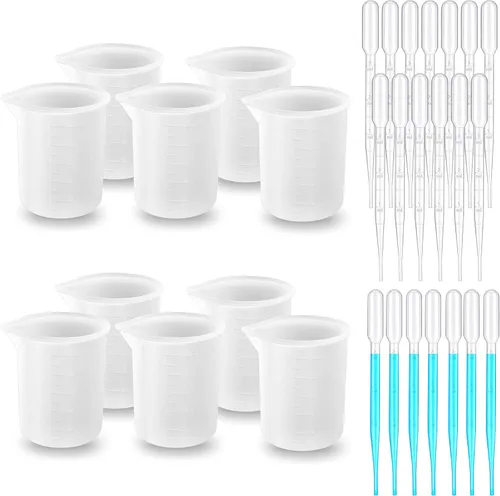 Vista 12 de Woohome Kit de herramientas de 5 tazas medidoras de resina de silicona, vasos de medición de 3.4 fl oz con cuentagotas de plástico para mezcla