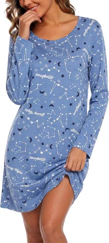 Vista 21 de ENJOYNIGHT Ropa de dormir de algodón para mujer, camisón de manga larga con estampado de camiseta para dormir ABC