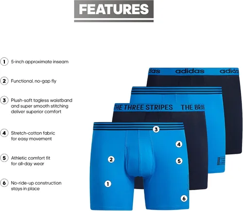 Vista 2 de adidas Men's Core Stretch Cotton Boxer Brief Underwear 4-Pack