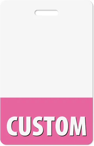 Vista 36 de Insignia de identificación personalizada, en color rosa bebé, vertical de identificación, tarjeta trasera de doble cara, duradera y resistente al