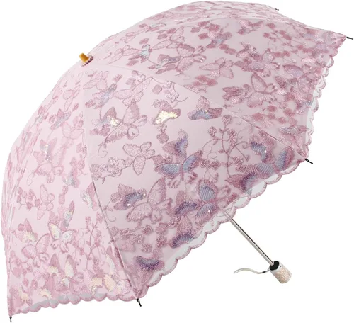 Vista 95 de Honeystore Sombrilla bordada con flor 3D plegable UV con encaje clásico